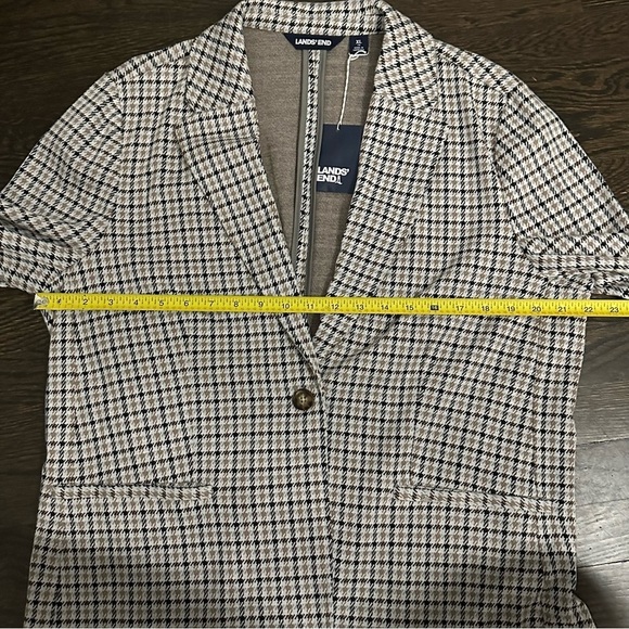 NWT Lands' End Women's Jersey Single Button Blazer Houndstooth Brown Size XL - Picture 8 of 10